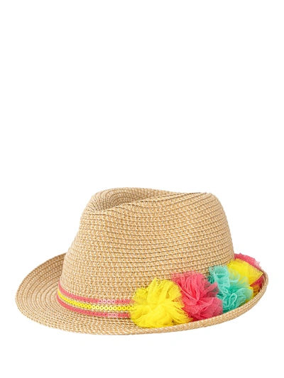 Billieblush Kids' Girls Beige Straw Trilby Hat In Brown