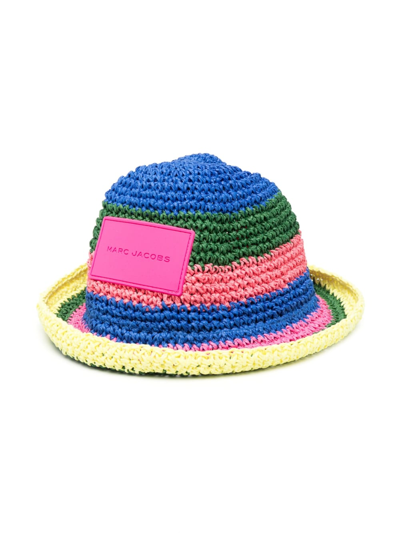 Marc Jacobs Kids' Logo Striped Crochet Bucket Hat In Pink