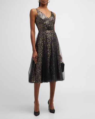 Dress The Population Courtney Sequin V-neck Party Dress In Pewter Multi