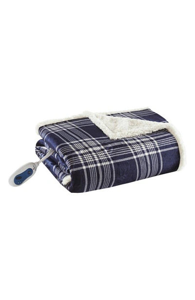 Jla Home Woolrich Leeds Oversized Plaid Heated Throw In Navy