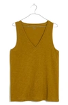 Madewell Whisper Shout Cotton V-neck Tank In Spiced Olive