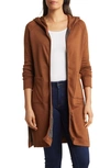 Go Couture Raglan Sleeve Hooded Cardigan In Brown With Black Print
