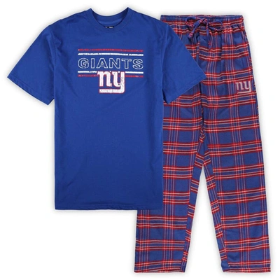 Concepts Sport Men's  Royal, Red Distressed New York Giants Big And Tall Flannel Sleep Set In Royal,red