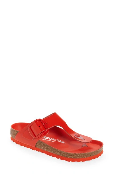 Birkenstock Gizeh Big Buckle Flip Flop In High Shine Tomato