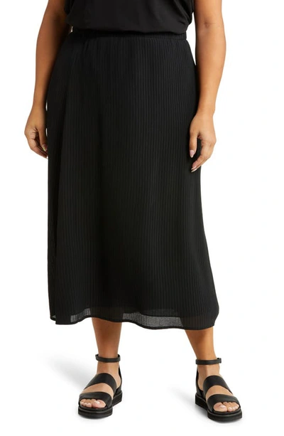 Eileen Fisher A-line Silk Midi Skirt In Black