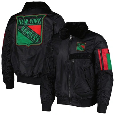 Starter X Ty Mopkins Black New York Rangers Black History Month Varsity Full-zip Jacket