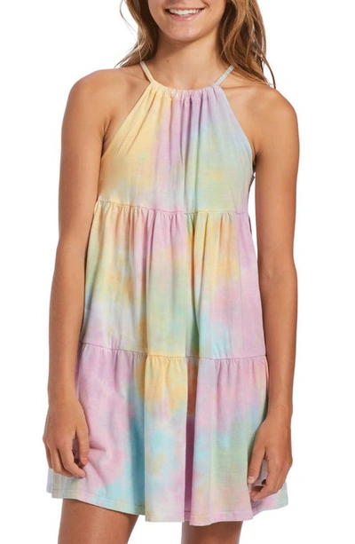 Billabong Kids' To The Beach Tiered Cotton Blend Halter Dress In Washed Pink