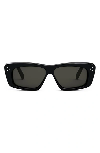 Celine 57mm Rectangular Sunglasses In Black/gray Solid