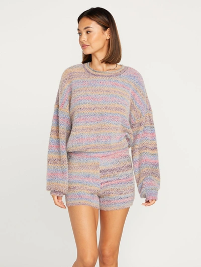 Volcom Quween Beach Fuzzy Stripe Sweater Shorts In Multi