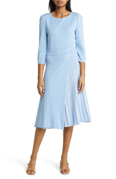 Misook Contrast Panel Knit Dress In Cirrus Blue/white