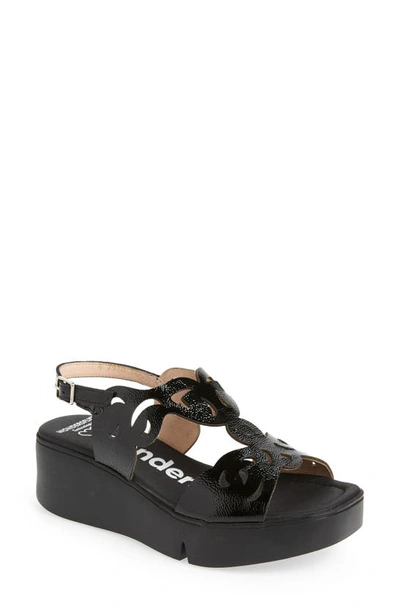 Wonders Platform Slingback Sandal In Black Patent