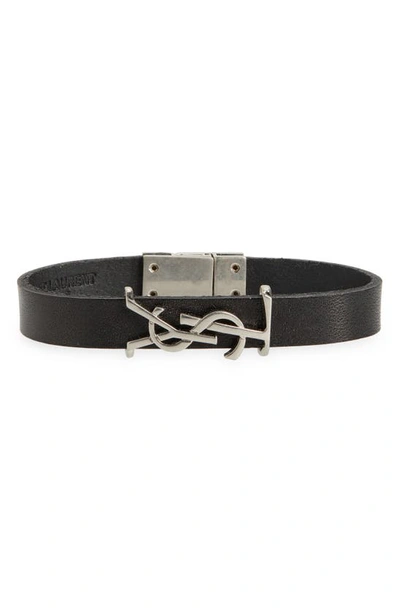 Saint Laurent Ysl Leather Bracelet In Nero