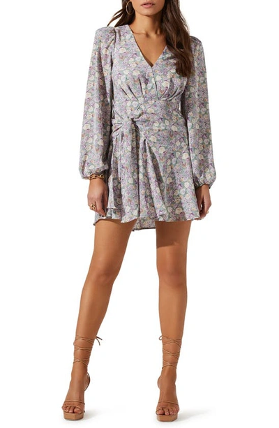 Astr Floral Print Side Tie Long Sleeve Minidress In Purple Multi Floral