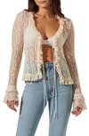 Astr Lace Front Tie Bed Jacket In Cream