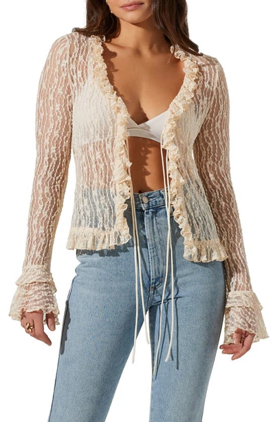 Astr Lace Front Tie Bed Jacket In Cream