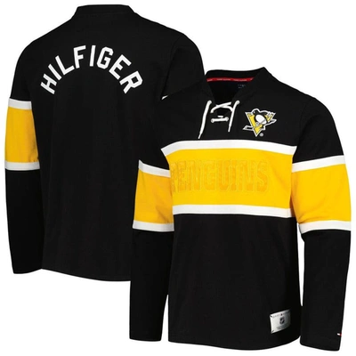 Tommy Hilfiger Black Pittsburgh Penguins Walter Lace-up Long Sleeve Top