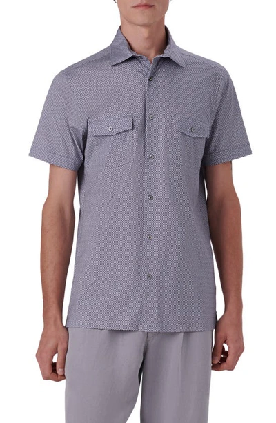 Bugatchi Ooohcotton® Print Short Sleeve Button-up Shirt In Black/grey