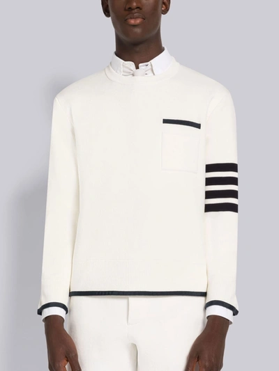 Thom Browne Crew Neck Sweater With Logo In White