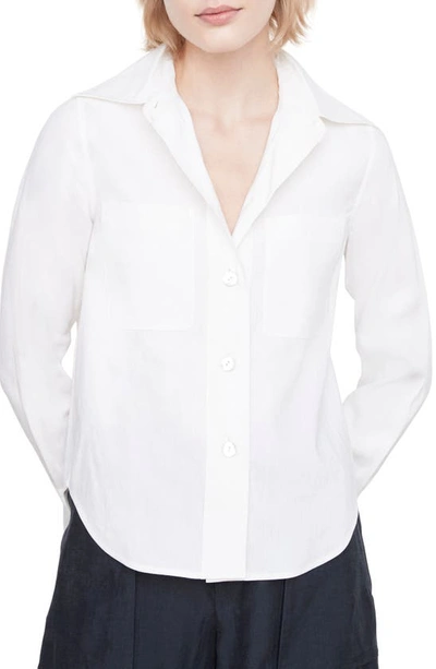 Vince Long-sleeve Linen-blend Button-front Shirt In Optic White