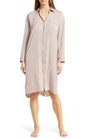 Barefoot Dreams Piped Button-down Washed Satin Nightshirt In Feather