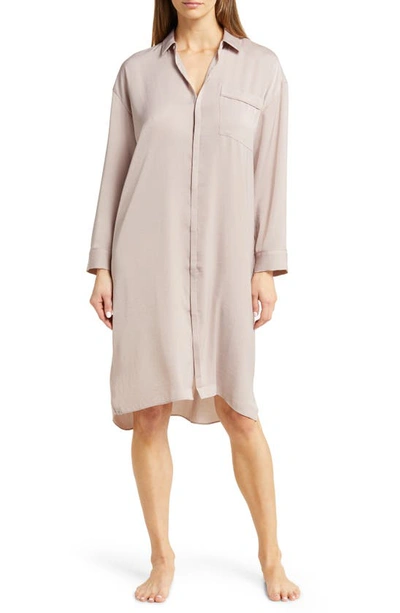 Barefoot Dreams Piped Button-down Washed Satin Nightshirt In Feather