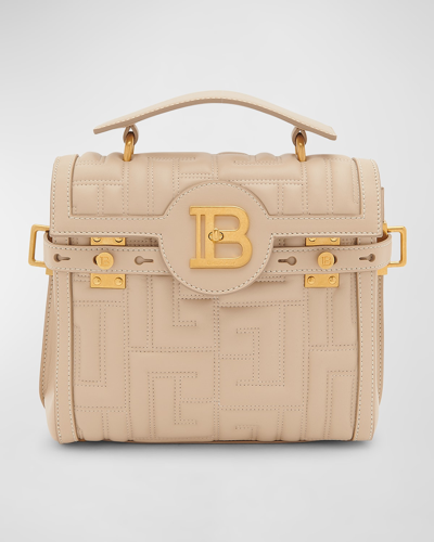 Balmain Bbuzz 23 Quilted Lambskin Satchel Bag In Neutrals