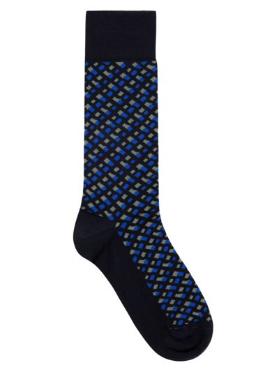 Hugo Boss Monogram-motif Socks In A Mercerised Cotton Blend In Dark Blue