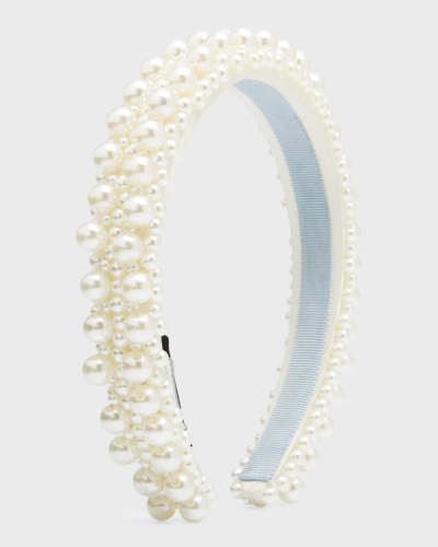 Kate Spade Bridal Pearl Embellished Satin Headband In Light Cobblestone