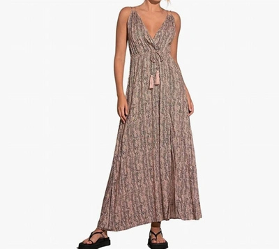 Elan V Neck Maxi Dress In Pink Brown