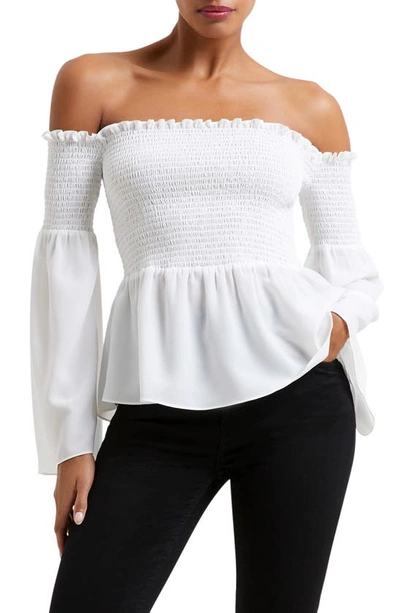 French Connection Frenh Connection Smocked Off-the-shoulder Peplum Top In Summer White
