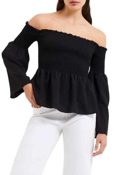 French Connection Frenh Connection Smocked Off-the-shoulder Peplum Top In 01-black