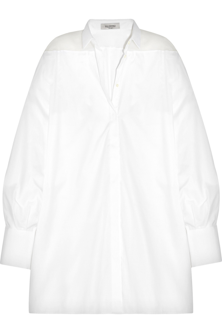 Valentino Oversized Silk Organza-paneled Cotton-poplin Shirt | ModeSens
