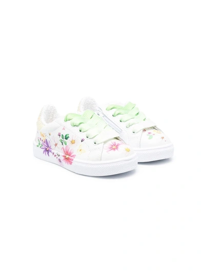 Monnalisa Kids' Floral-print Low-top Sneakers In White