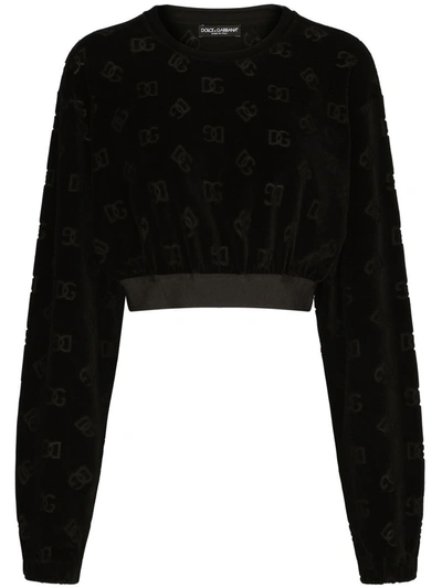 Dolce & Gabbana Logo-detail Cropped Sweatshirt In Black