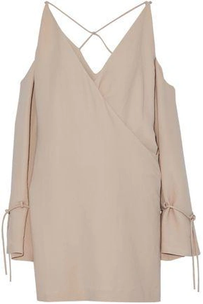 Iro Cold-shoulder Wrap-effect Crepe Mini Dress In Neutral