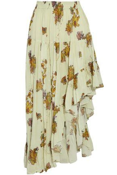 Iro Woman Asymmetric Printed Voile Skirt Ecru