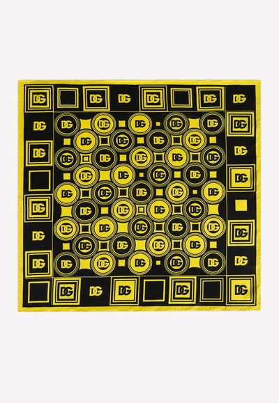 Dolce & Gabbana Dg Print Twill Scarf In Silk In Yellow