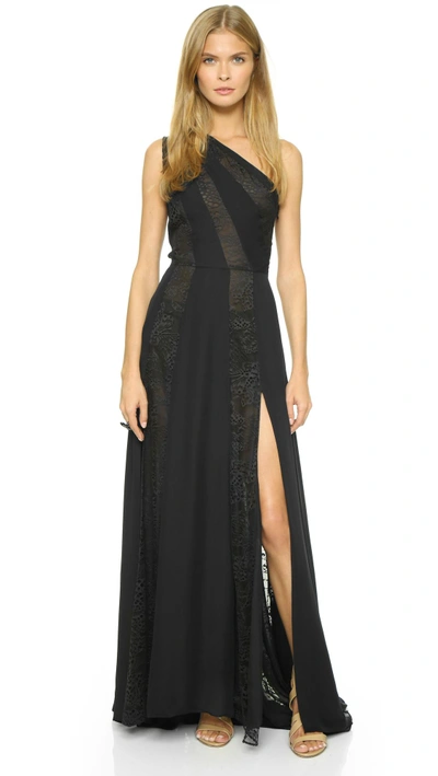 Tamara Mellon One Shoulder Lace Evening Dress In Black