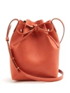 Mansur Gavriel Teal-blue Lined Mini Leather Bucket Bag In Tan Multi