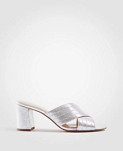 Ann Taylor Honor Metallic Leather Heeled Sandals In Silver