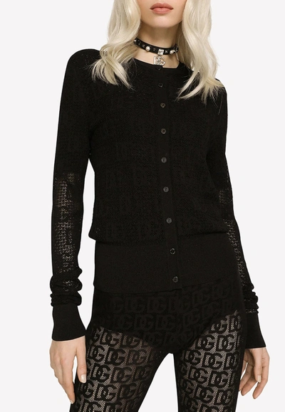 Dolce & Gabbana Dg Logo Knitted Cardigan In Black