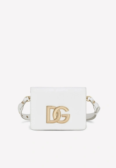 Dolce & Gabbana Dg Logo Calf Leather Shoulder Bag In White