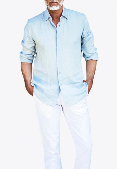 Les Canebiers Divin Button-up Shirt In Linen In Blue