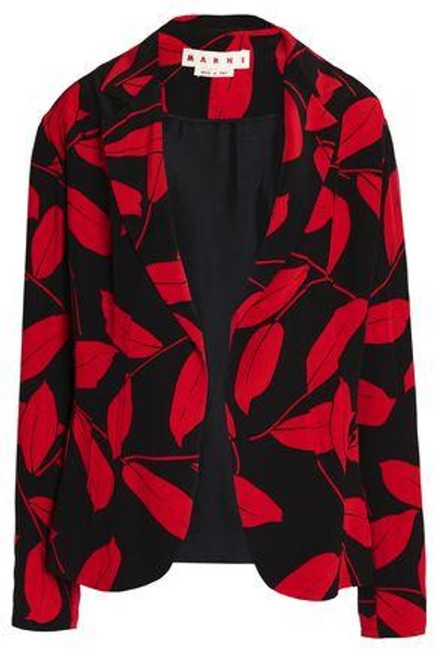 Marni Woman Printed Silk Crepe De Chine Blazer Crimson