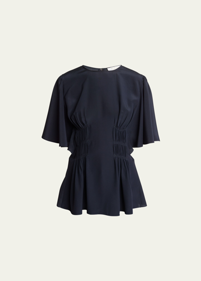 Chloé Crepe De Chine Ruffled Blouse In Navy