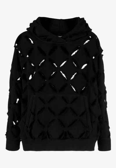 Versace Distressed Slashed Oversized Hoodie In Black
