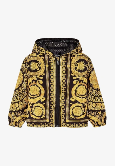 Versace Baby Barocco Print Jacket In Gold