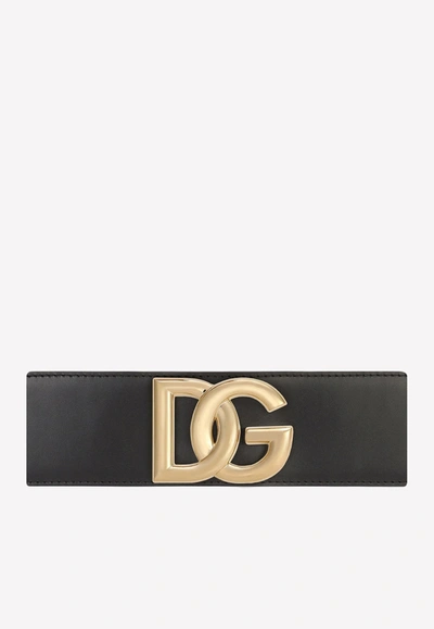 Dolce & Gabbana Dg Logo Stretch Band Belt In Black