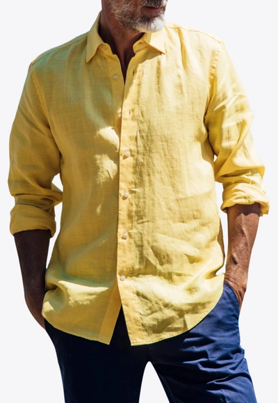 Les Canebiers Divin Button-up Shirt In Linen In Yellow