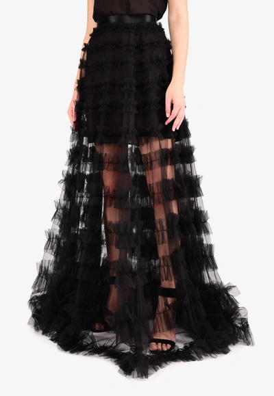 Rachel Gilbert Eira Ruffled Floor-length Skirt In Black